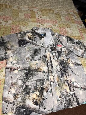 Gray Winter Camo Button-Up Fishing Shirt